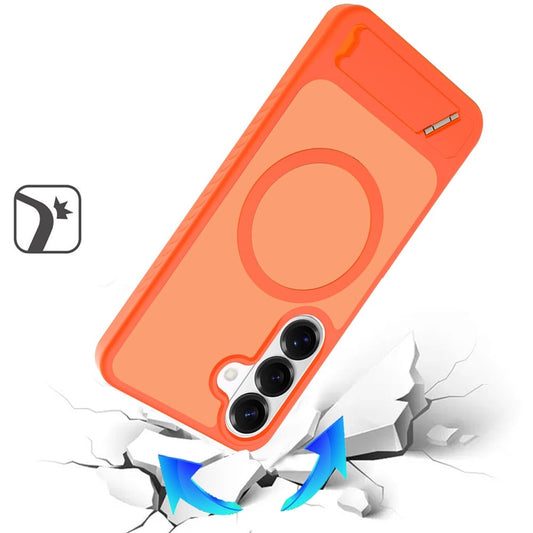 Phone Case for Samsung Galaxy S26 FE /Fan Edition Matte Magnetic Metal Kickstand Shockproof Grip Anti Slip Durable Protective Heavy Duty Hybrid Cover Orange