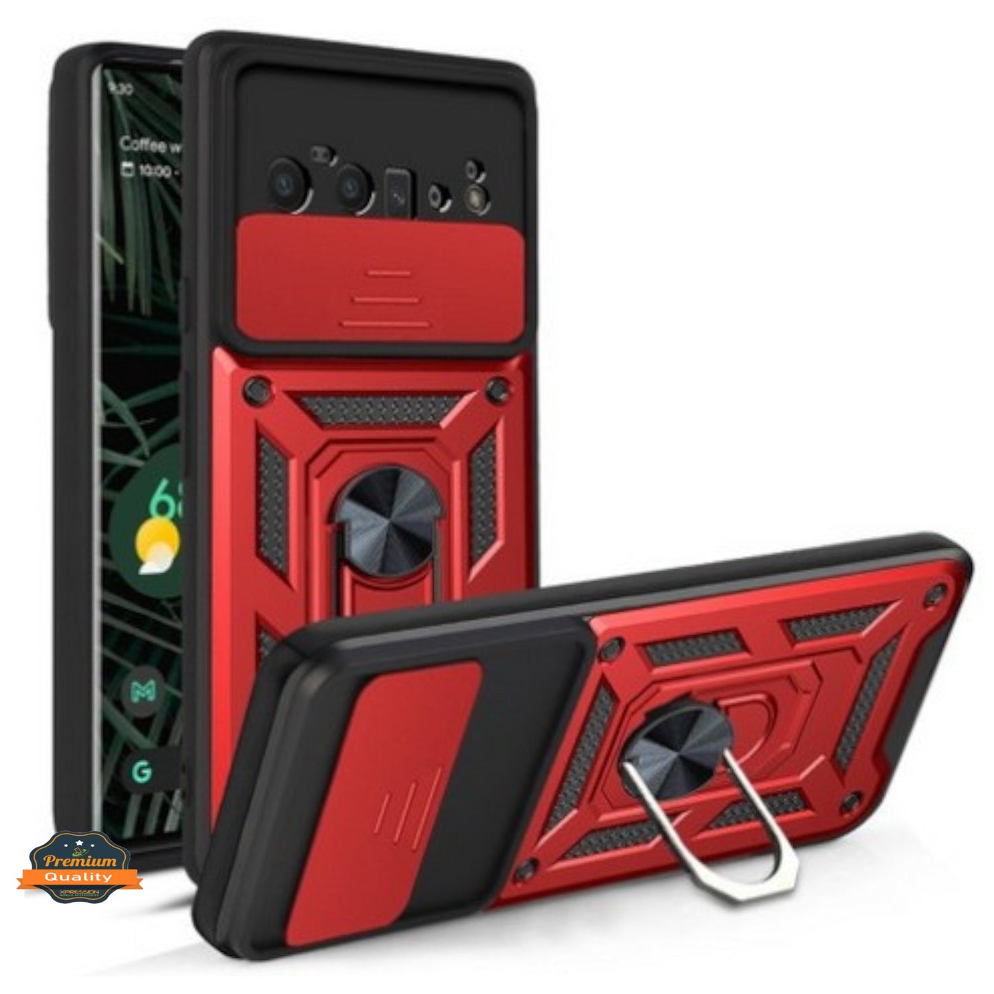 For Google Pixel 10 /Pixel 10 Pro Hybrid Shockproof, Built-in Sliding Camera Lens Protection with Magnetic Finger Ring Stand Holder Case Cover