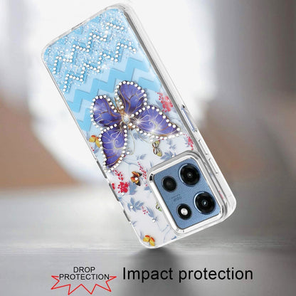 For Motorola Moto G 5G 2026/2025 Butterfly Resin Epoxy Diamond Design Metal Edged Hybrid Shockproof Heavy Duty Drop Protection Case Cover