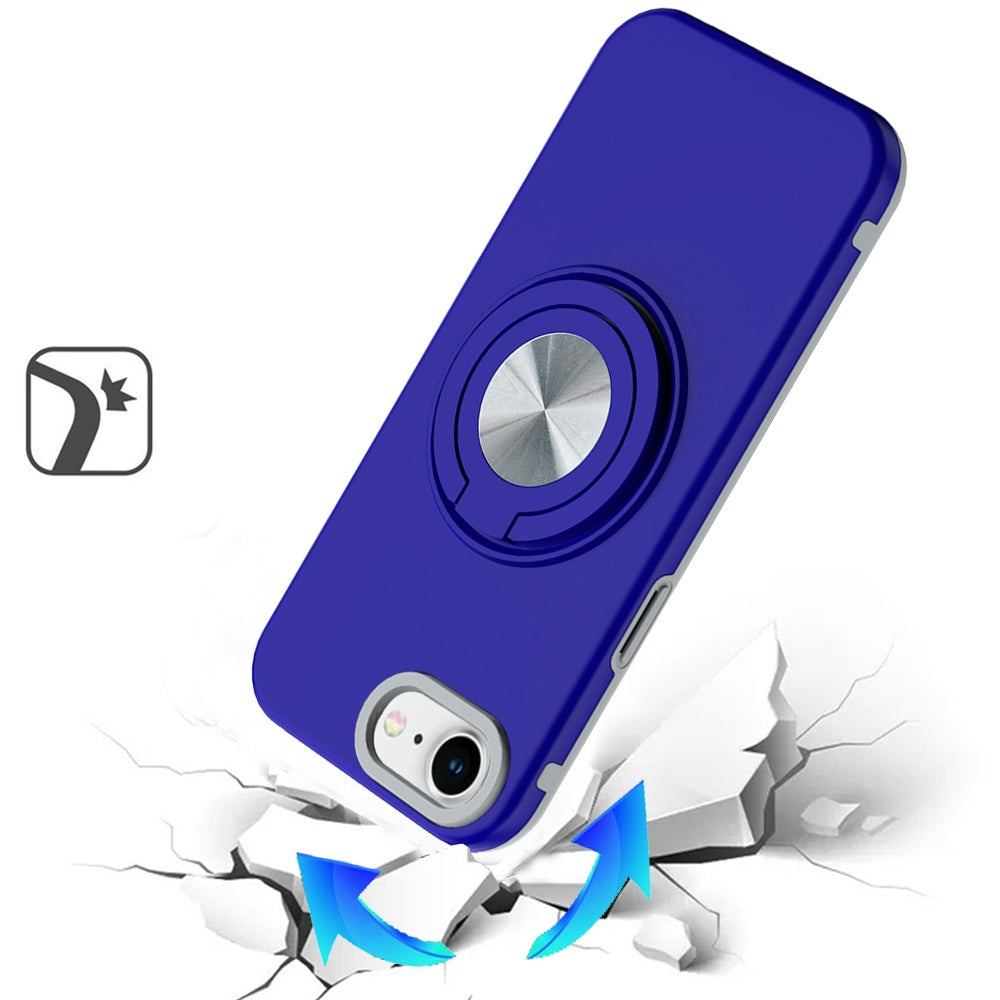 For Apple iPhone 17E /16E Metal Matte Hybrid with Invisible Rotational Ring Stand, Car Mount Friendly, Military Grade Slim Fit Sturdy Case Cover Blue