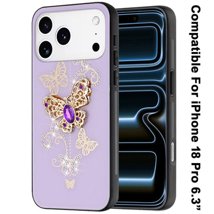 Phone Case for Apple iPhone 18 Pro Diamond 3D Fashion Floral Glitter Engraved Luxury Bling Hybrid Shockproof Chrome Edge Protective Grip Cover