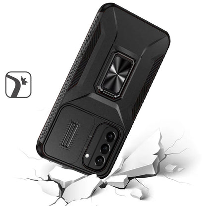 For Samsung Galaxy S21 Case, Camera Cover with Magnetic Rotation Ring Stand, Military Grade Hybrid Hard TPU Shockproof Case Cover Red