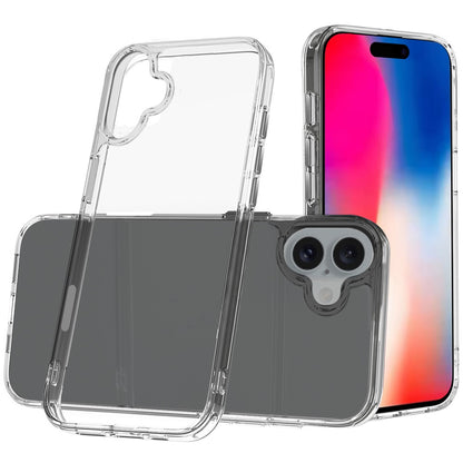 For Apple iPhone 16 (6.1") Hybrid HD Crystal Clear Hard PC Back Gummy TPU Frame Slim with Chromed Buttons Case Cover