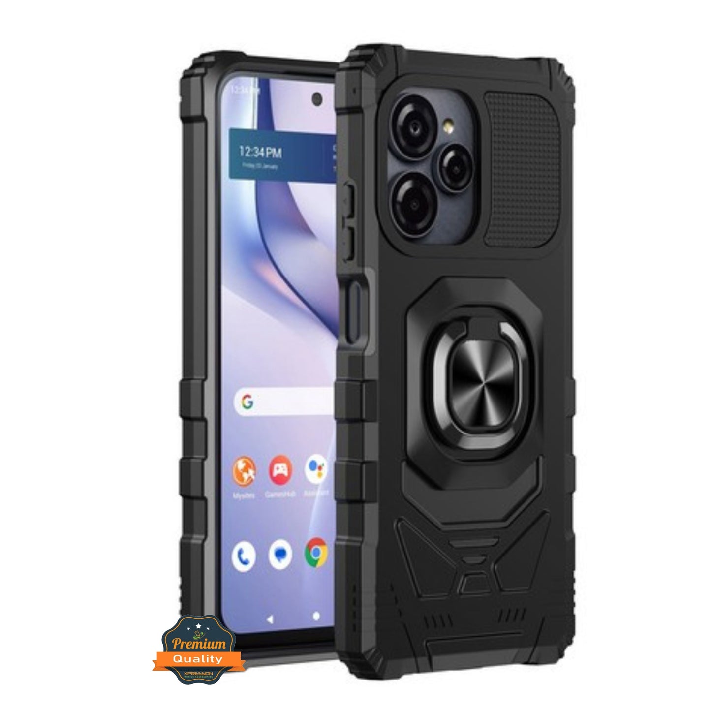 For Cricket Icon 2026 Hybrid Magnetic Car Mount Ring Kickstand Stand Holder Full-Body Armor Protective [Military Grade] Case Cover