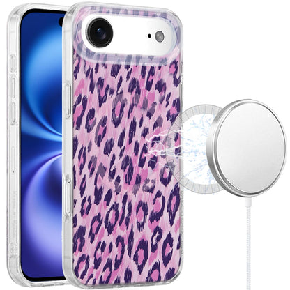 For Apple iPhone 17 Pro Stylish Pattern Fashion IMD Printed Design TPU Double Layer Slim Shockproof with Magnetic Back Case Cover Pink Leopard