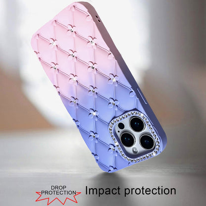For Apple iPhone 17E /16E Fashion Flower Design Sparkle Glitter Shimmer Rhinestone Bling Floral Accents, Leather Texture TPU Case Cover
