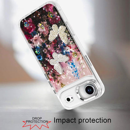 For Apple iPhone 17 Air (6.6") Epoxy Glitter Flowers Bling 3D Butterfly Fashion TPU Hybrid with Shockproof Protection Case Cover