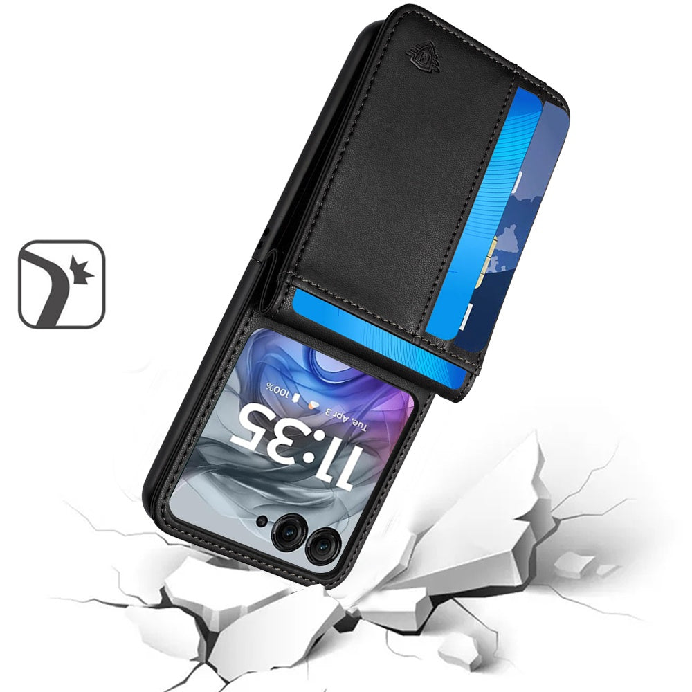 Phone Case for Motorola Razr 2026, Razr 2025, Razr 2024 Premium Pouch PU Leather Wallet with Credit Card ID Slots Storage Holder Pocket Hybrid Flip Cover Black
