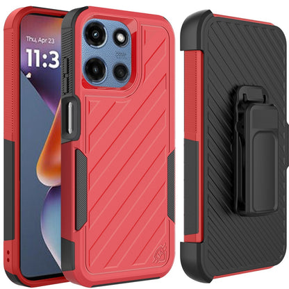 For Motorola Moto G Stylus 5G 2025 Rugged 2in1 Armor Combo Belt Clip Holster, Non-Slip Tough Hybrid lined Shockproof Case Case Cover Red