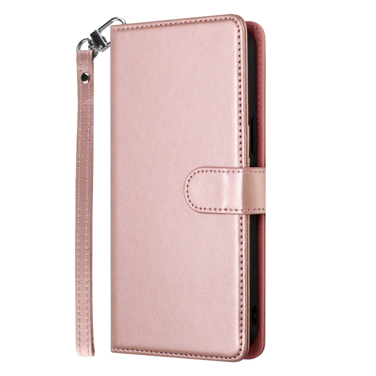 For Apple iPhone 16 Pro Max (6.9") Deattachable PU Leather Hybrid Wallet Money Credit Card Holder Support Magsafe Charger Case Cover Rose Gold
