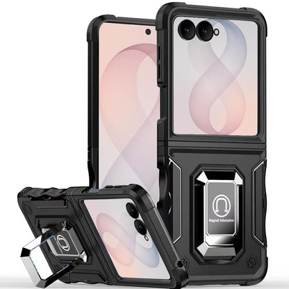 Phone Case for Samsung Galaxy Z Flip 8 Shockproof Magnetic Ring Stand Hybrid Kickstand Armor 360 Rotation Anti-Slip Grip Military Grade Drop Resist Cover