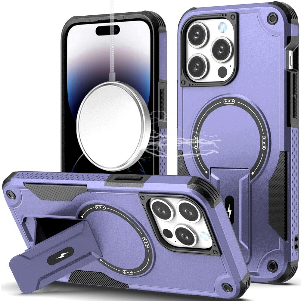 Phone Case for Apple iPhone 14 Pro Max Magnetic Kickstand Rugged Shockproof Armor Grip Anti Slip Heavy Duty Protective Matte Stand Hybrid Cover Purple