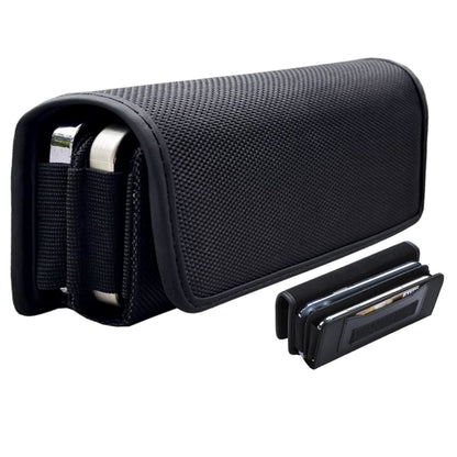For Apple iPhone 16 Pro (6.3") Universal Dual Phone Holster Horizontal Pouch for 2 Phones, Double Decker Belt Clip Case with Credit Card Slots Wallet Cover [Black]