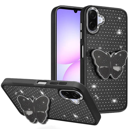 Phone Case Cover for Samsung Galaxy A07 4G Butterfly Moveable Grip 3D Pop Stand Full Diamond Bling Sparkling TPU Fashion Hybrid Cover