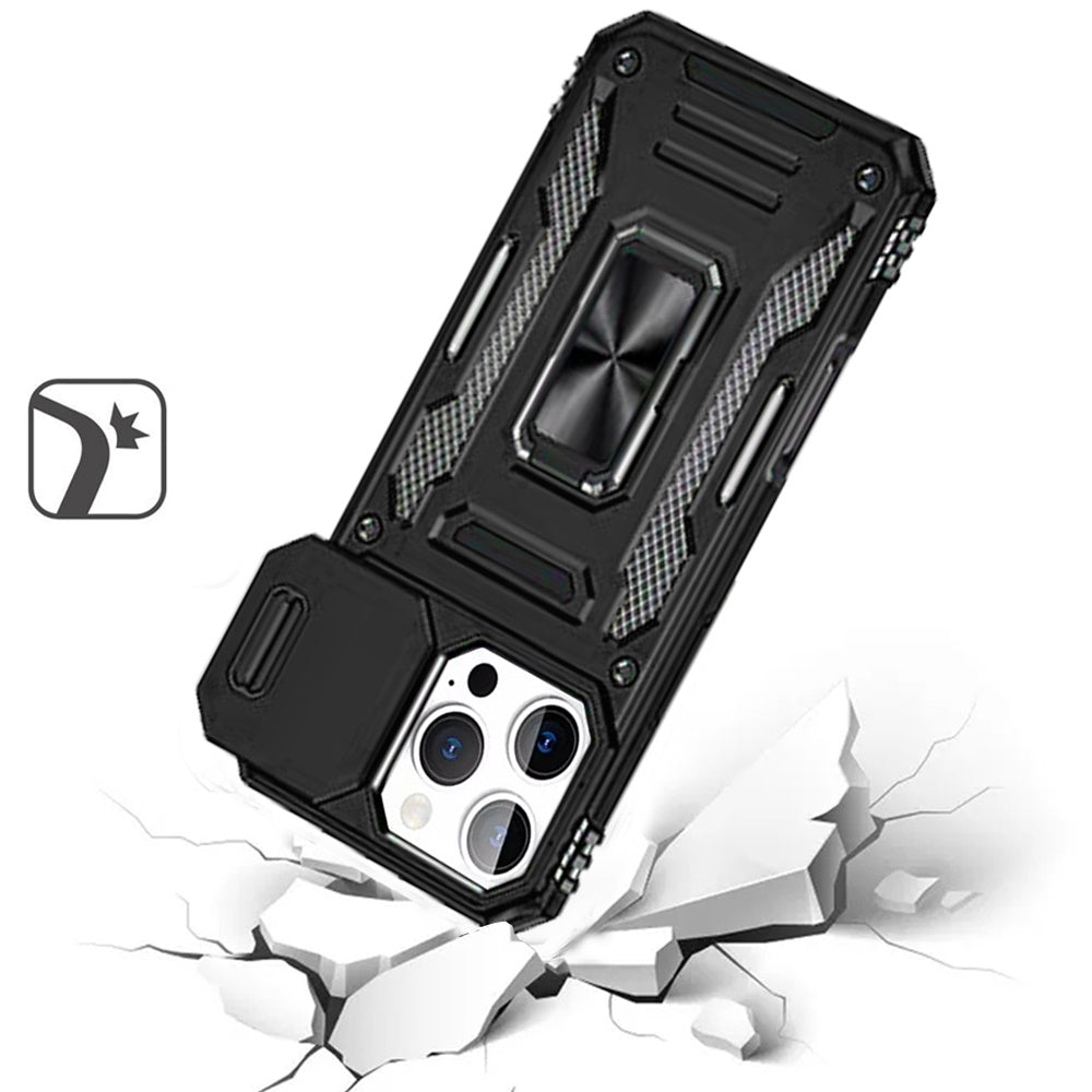 For Samsung Galaxy A52 5G Hybrid Case with Rotation Ring Stand Shockproof & Camera Window TPU Armor Dropproof Case Cover Black