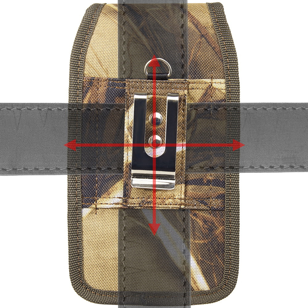 For Apple iPhone 16 Pro (6.3") Universal Pouch Case Vertical Phone Holster Camo Print with Card Slots, Pen Holder, Belt Clip Loop & Hook Cover [Camouflage]
