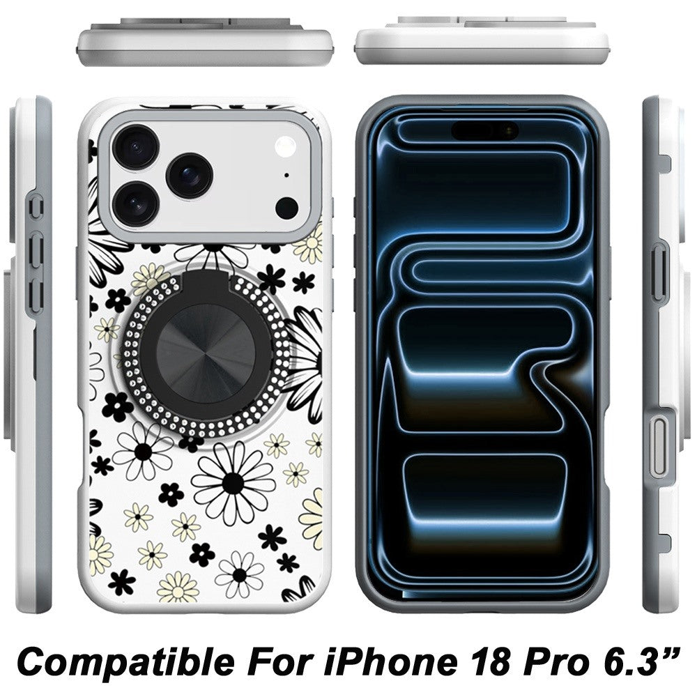 Phone Case for Apple iPhone 18 Pro Magnetic Ring Stand Matte Metal Hybrid Car Mount Friendly Shockproof Rotational Grip Diamond Design Pattern Cover