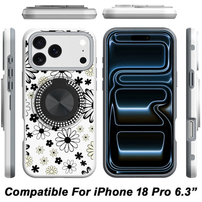 Phone Case for Apple iPhone 18 Pro Magnetic Ring Stand Matte Metal Hybrid Car Mount Friendly Shockproof Rotational Grip Diamond Design Pattern Cover