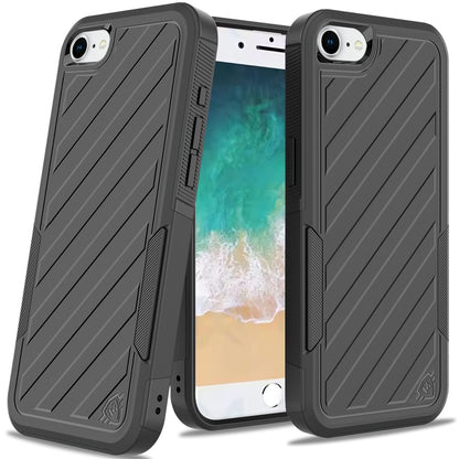 For Apple iPhone 17E /16E Hybrid lined shockproof dual layer Rugged 2in1 Hard PC & Silicone TPU Non Slip Textured Tough Armor Case Cover Black