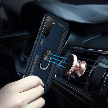 For Samsung Galaxy S21 Fan Edition / S21 FE Hybrid Shockproof Durable 360 Degree Rotatable Ring Stand Holder Kickstand Fit Magnetic Car Mount Case Cover Blue