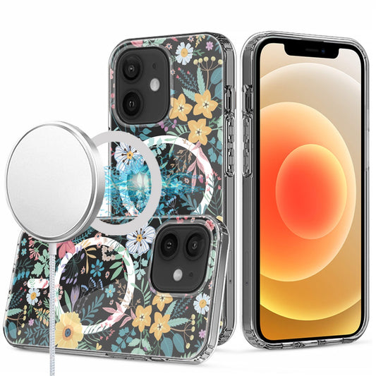 For iPhone 12 / iPhone 12 Pro (6.1") Hybrid Flower Design Stylish Fashion Case, MagSafe Compatible, Thick Shockproof Hard PC Case Cover Wildflower
