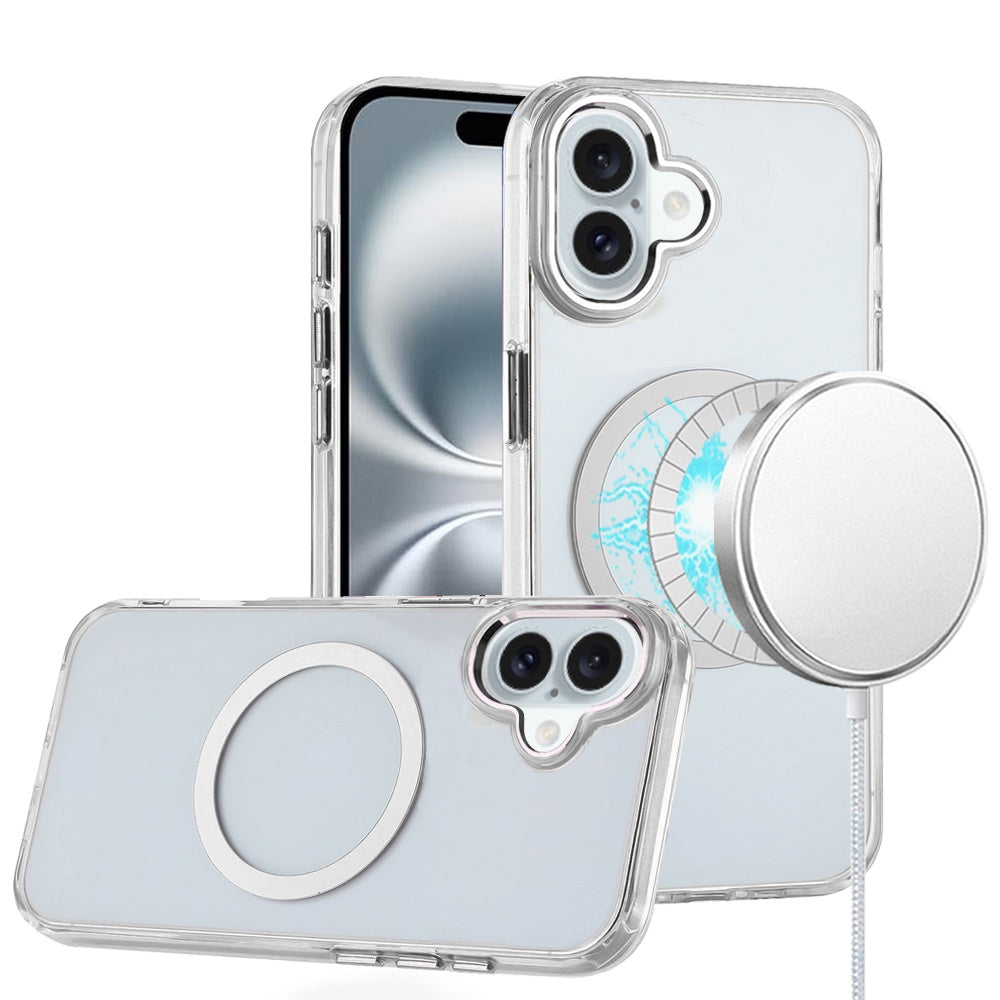Phone Case for Apple iPhone 16 Plus Magnetic Clear Acrylic Metal Button Camera Guard Shockproof Transparent Slim Grip Premium Hybrid Cover