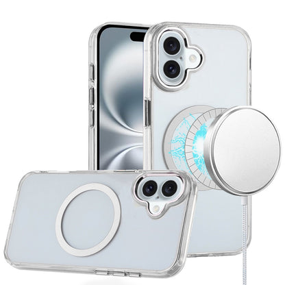 Phone Case for Apple iPhone 16 Plus Magnetic Clear Acrylic Metal Button Camera Guard Shockproof Transparent Slim Grip Premium Hybrid Cover