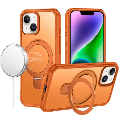 Phone Case for Apple iPhone 14/13 Magnetic Ring Stand Matte Finish Shockproof Grip Slim Armor Heavy Duty TPU Protective Hybrid Cover Cosmic Orange