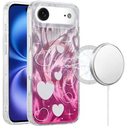 For Apple iPhone 17 Pro Max Stylish Pattern Fashion IMD Printed Design TPU Double Layer Slim Shockproof with Magnetic Back Case Cover Gradient Pink Heart