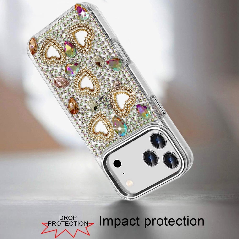 Phone Case for Apple iPhone 18 Pro Luxury Crystal Heart Rhinestone Diamond Bling Shockproof Hybrid Glitter Protective Stylish Durable Grip Cover