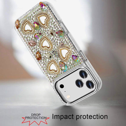 Phone Case for Apple iPhone 18 Pro Luxury Crystal Heart Rhinestone Diamond Bling Shockproof Hybrid Glitter Protective Stylish Durable Grip Cover