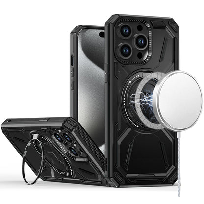 For Apple iPhone 15 Pro Hybrid Magnetic Ring and 360° Rotational Kickstand with MagSafe Compatible, Military Grade Drop Protection Case Cover Black