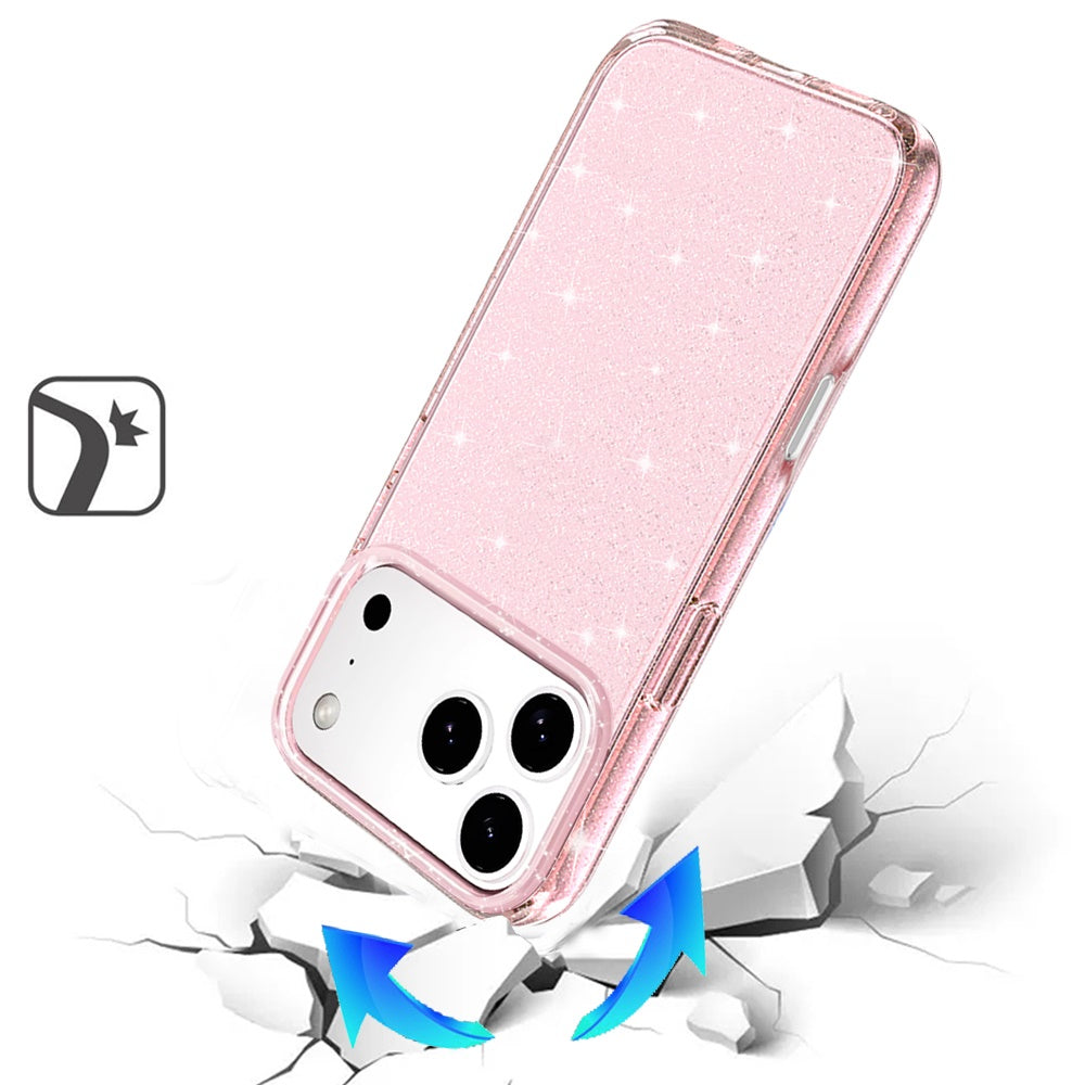 For Apple iPhone 17 Pro Max Transparent Glitter Shiny Sparkle Bling TPU Rubber Hard Back Hybrid Frame Shockproof Case Cover