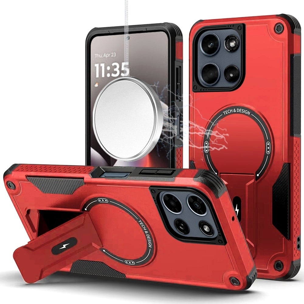 Phone Case for Motorola Moto G Stylus 5G 2025 Magnetic Kickstand Rugged Shockproof Armor Grip Anti Slip Heavy Duty Protective Matte Stand Hybrid Cover Red