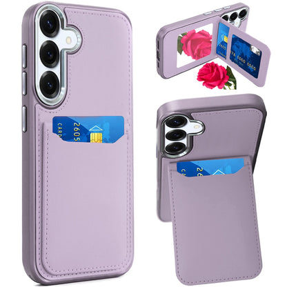 For Samsung Galaxy S25+ /S25 Plus /S24+ Plus PU Leather Wallet Cover with Credit Card Holder, Kickstand & Mirror Inside Slim Fit TPU & PC Hybrid Design Case Cover