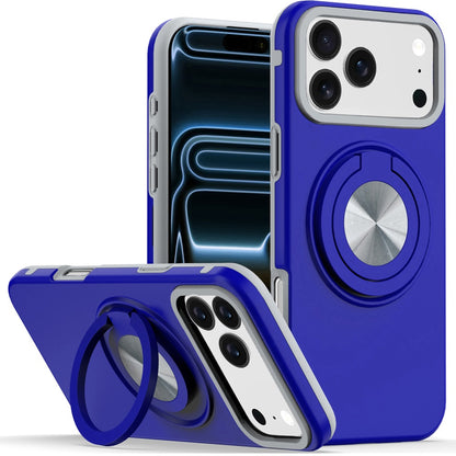 Phone Case for Apple iPhone 18 Pro Max Shockproof Magnetic Ring Stand Rotating CarMount Hybrid Metal Matte Finish AntiSlip Grip Kickstand Cover Blue