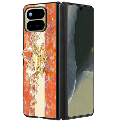 Phone Case for Google Pixel 11 Pro Fold Diamond Glitter Butterfly Engraved Ring Stand Luxury Bling Hybrid Shockproof Chrome Edge Protective Durable Grip Cover