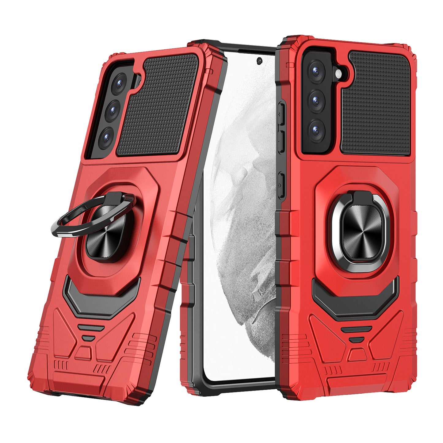For Hybrid Dual Layer with 360° Rotate Magnetic Ring Stand Holder Kickstand TPU Rugged PC Shockproof Red Tablet Case Cover