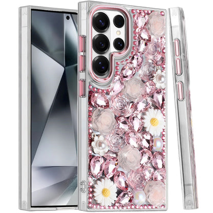 Phone Case for Samsung Galaxy S24 Ultra Full Bling Rhinestone Glitter Floral Luxury Hybrid Shockproof Stylish Sparkling Protective Designer Ornament Cover