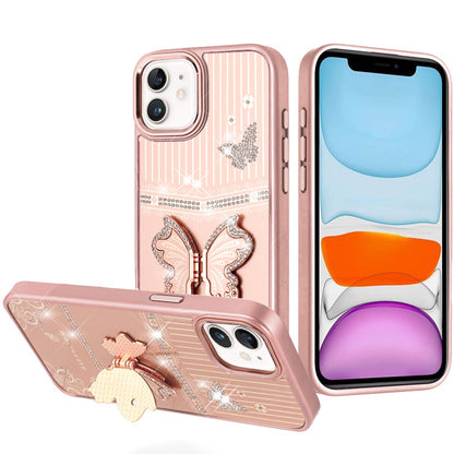 Phone Case for Apple iPhone 11 Glitter Bling Butterfly Stand Metallic Edge Hybrid Shockproof Grip Durable Camera Protection Stylish Design Cover Gold