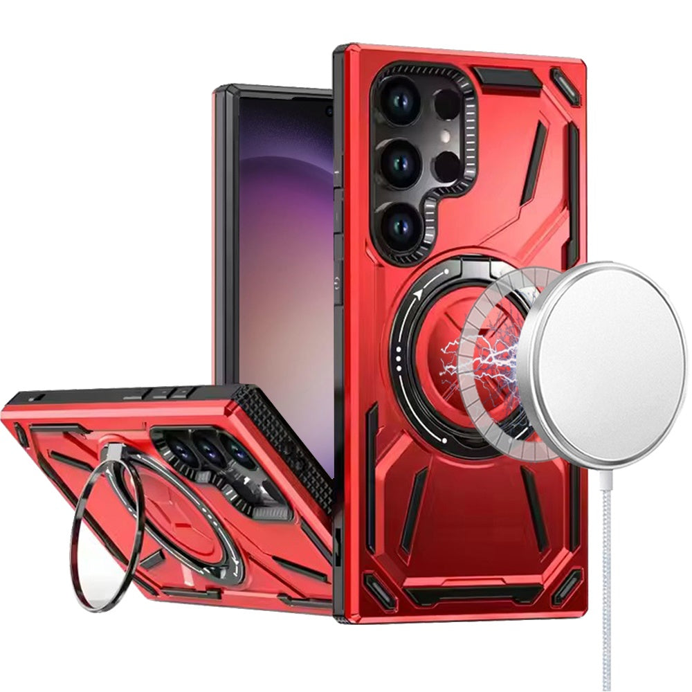 For Samsung Galaxy S22 Ultra Hybrid Magnetic Ring and 360° Rotational Kickstand with MagSafe Compatible, Military Grade Drop Protection Case Cover Red