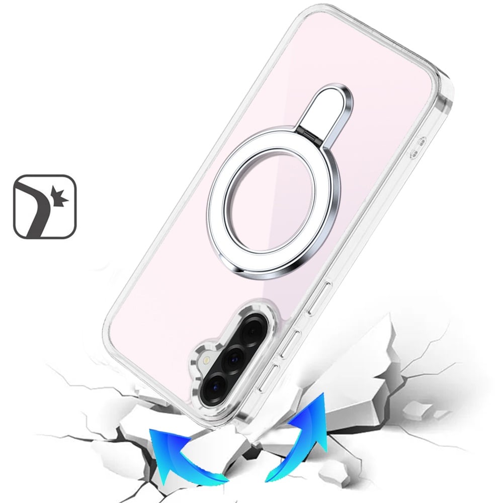 Phone Case for Samsung Galaxy A27 Chrome Magnetic Ring Stand Rotational Shockproof Hybrid Kickstand Metal Finish Rugged Drop Protection Armor Cover