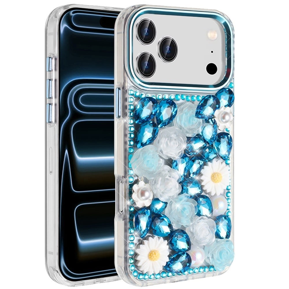 Phone Case for Apple iPhone 18 Pro Full Bling Rhinestone Glitter Floral Luxury Hybrid Shockproof Stylish Sparkling Protective Designer Ornament Cover