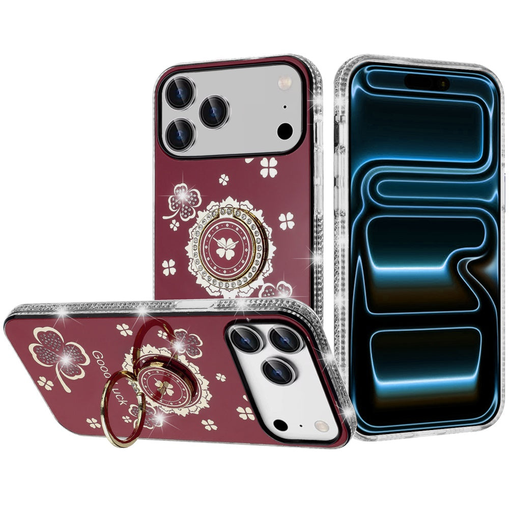 Phone Case for Apple iPhone 18 Pro Glitter Diamond Ring Stand Sparkle Rhinestone Edge AntiSlip Kickstand Luxury Fashion Bumper Shockproof Cover Purple