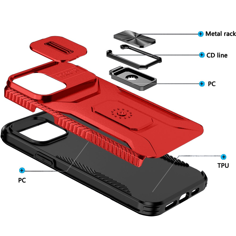 For Apple iPhone 13 Pro Max Case, Camera Cover with Magnetic Rotation Ring Stand, Military Grade Hybrid Hard TPU Shockproof Case Cover Red