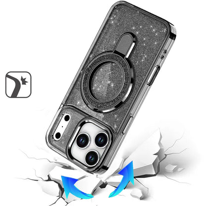 Phone Case for Apple iPhone 18 Pro Colofull Transparent Glitter Magnetic Ring Stand Shockproof Rotating Grip Protective Hybrid Durable Cover