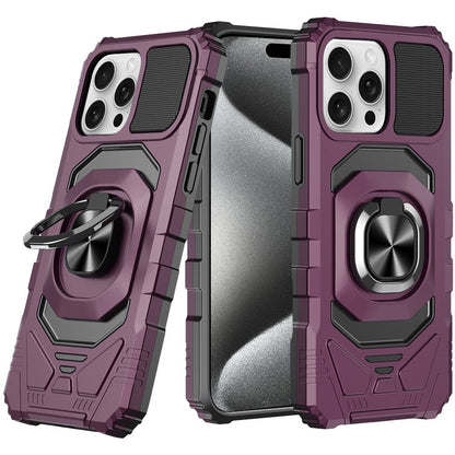 Phone Case for Apple iPhone 15 Pro Max Rugged Hybrid Dual Layer Magnetic Ring Stand Armor Shock Absorbing Heavy Duty TPU Reinforced Bumper Cover Purple