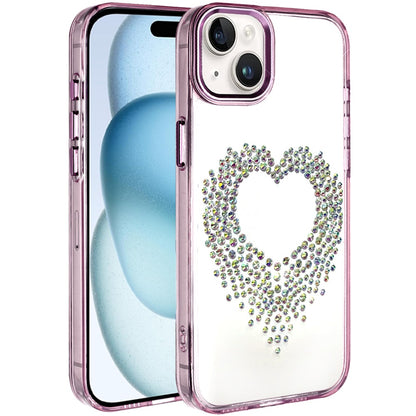 Phone Case for iPhone 15 (6.1") Angel Hearts Bling Shimmer Colorful Glitter Chrome Edge Shockproof Stylish Hybrid Design Cover Purple