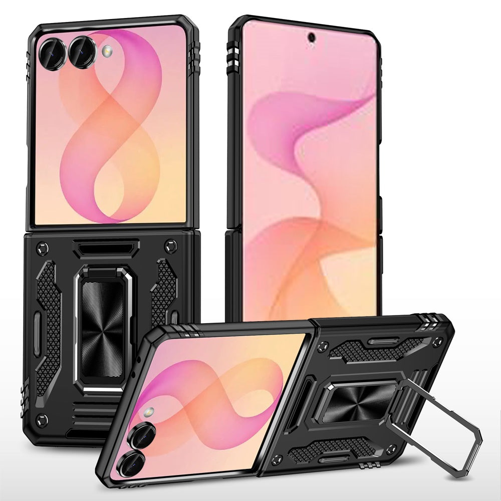 Phone Case for Samsung Galaxy Z Flip 8 Tough Metal Ring Shockproof Sliding Camera Window Hybrid Armor Rugged Anti Slip Heavy Duty Grip Cover