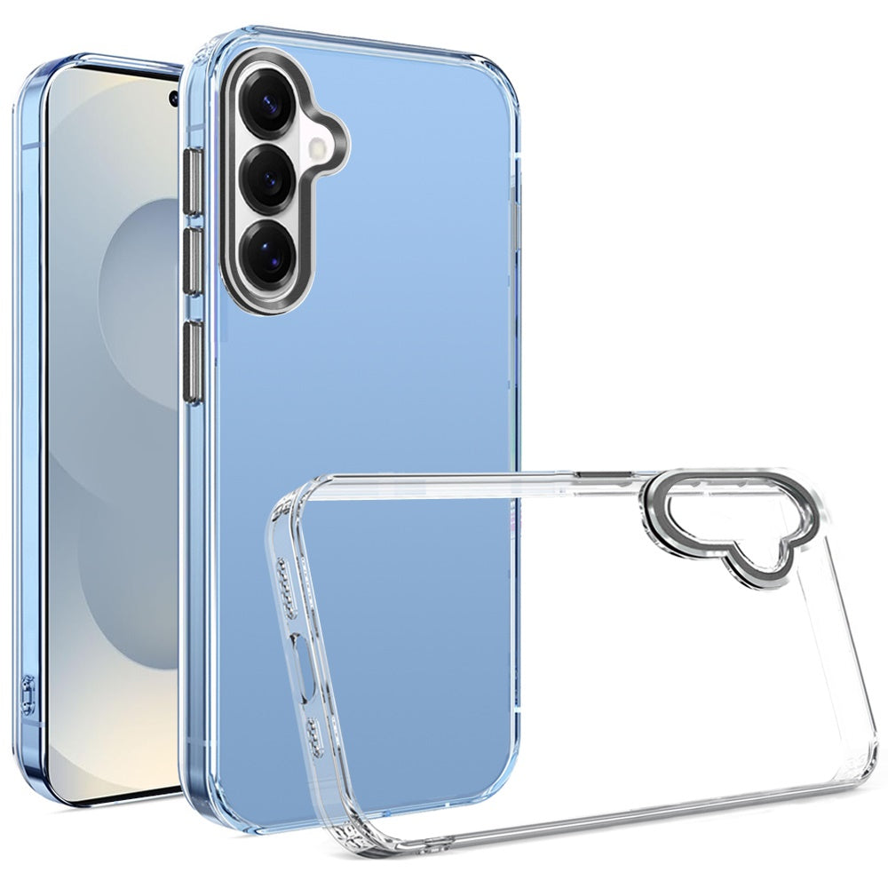For Samsung Galaxy S26 Transparent Clear Hybrid with Matching Metal Buttons and Camera Protection Hard PC + TPU Rubber Case Cover Clear / Black